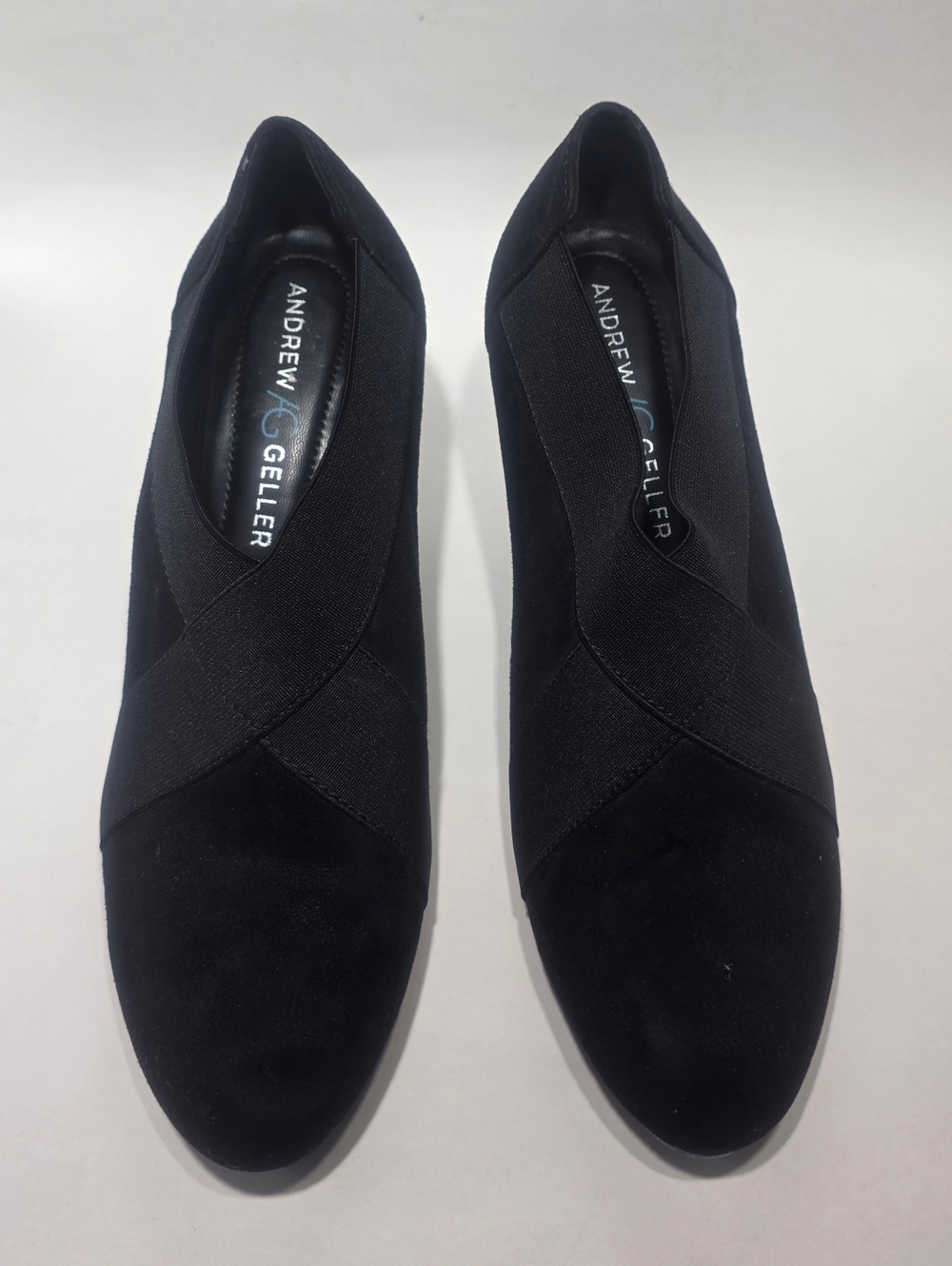 Andrew Geller Black Slip On Heels 9.5M Comfort Stretch Block Heel Shoes